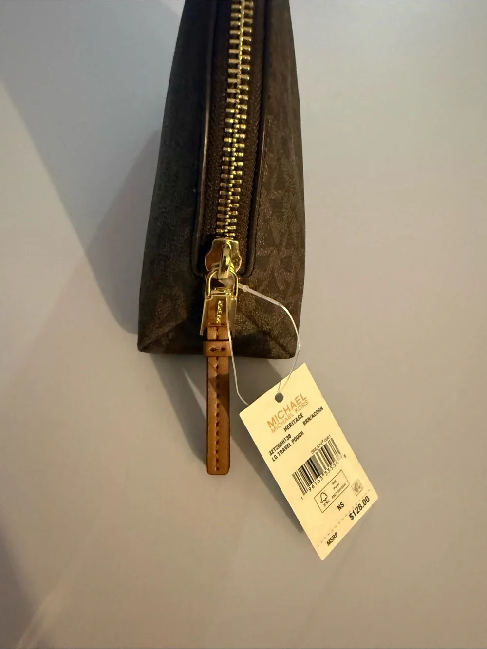 Michael Kors Brown MK Signature Cosmetic Pouch